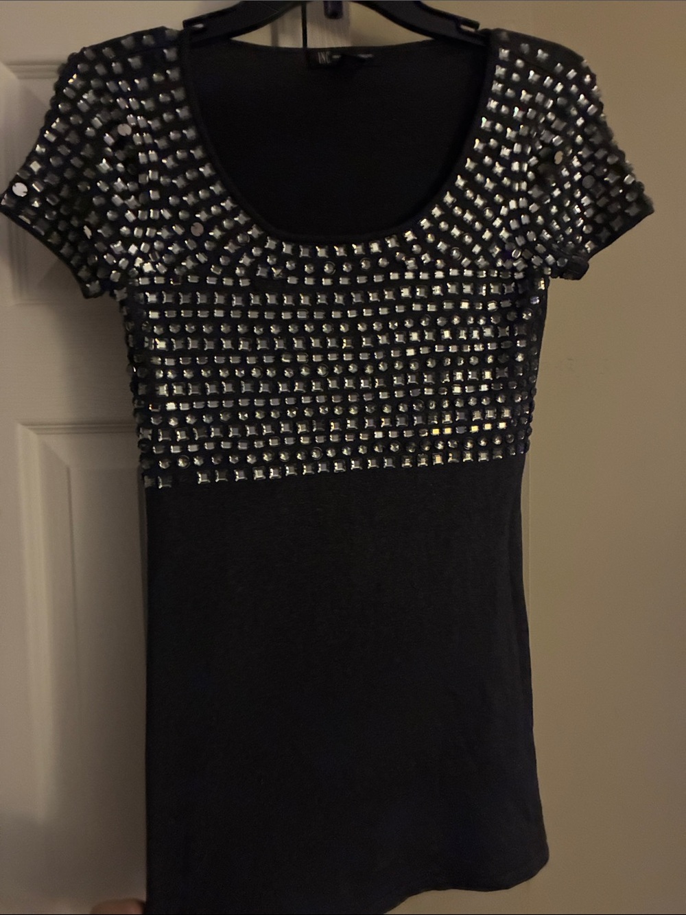 INC International Concepts Black Short-Sleeve Top with Silver Studs